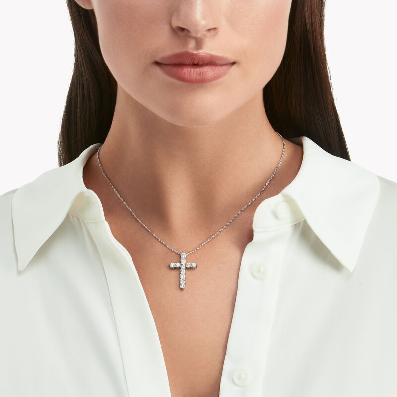 Round Diamond Cross Small Pendant, , hi-res