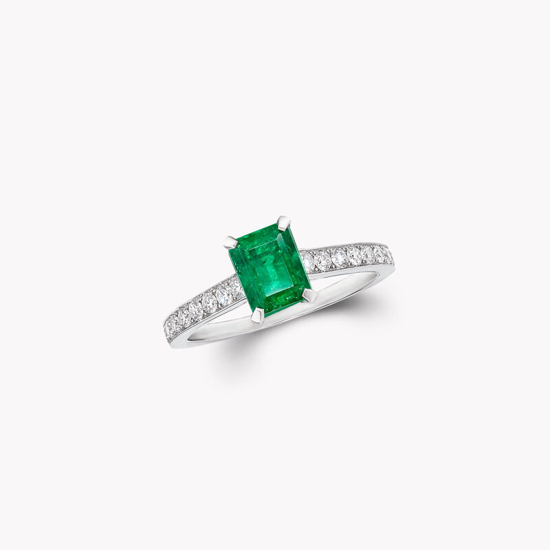 Flame Emerald Cut Emerald and Diamond Engagement Ring, , hi-res
