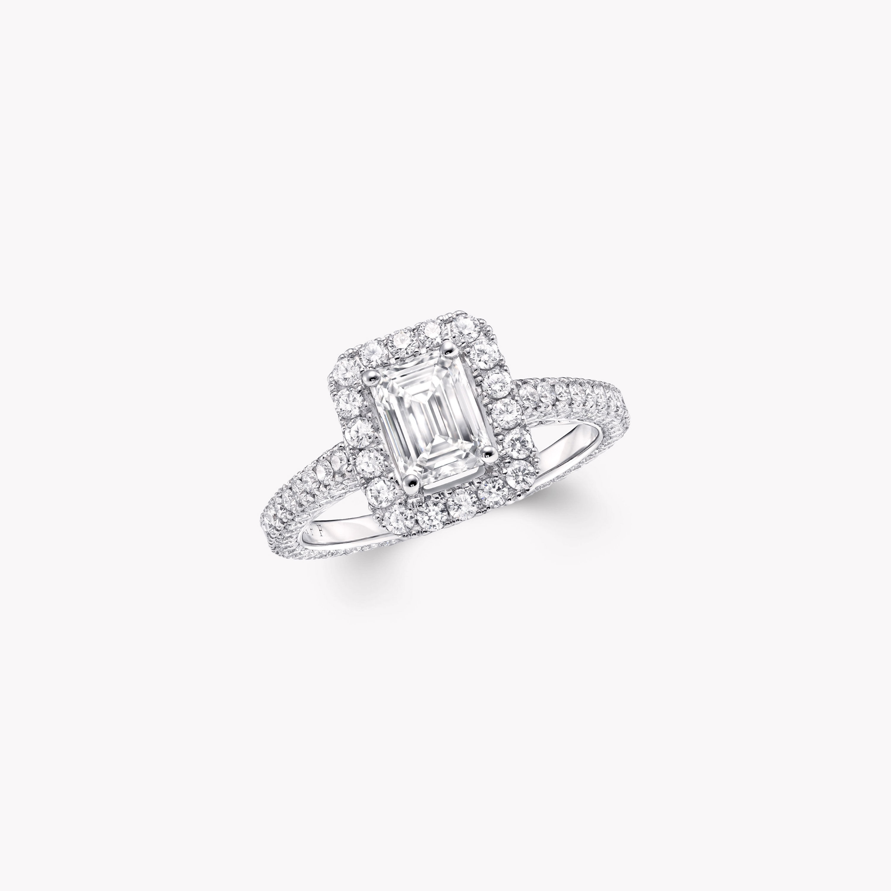 1 1/2 Ct Emerald Cut Diamond Halo Engagement Ring 14k White Gold