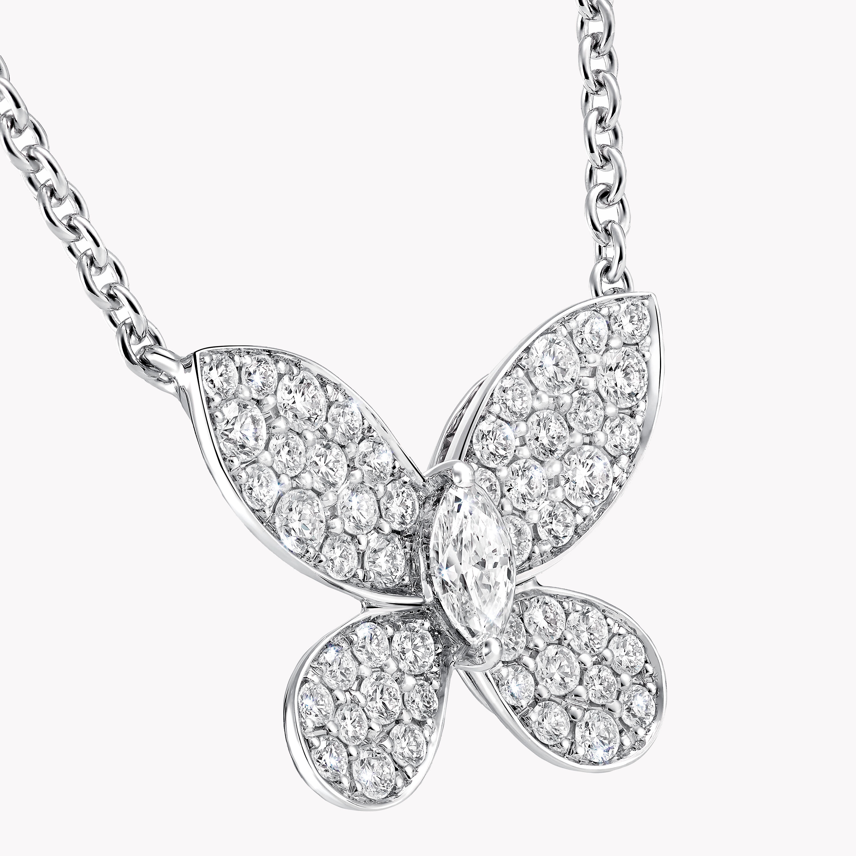 Pav Butterfly Diamond Small Pendant White Gold Graff