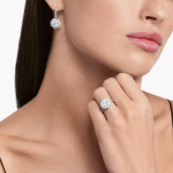Round Diamond Cluster Earrings, , hi-res