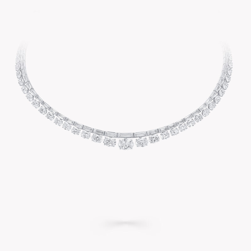 Oval and Baguette Diamond Line Necklace