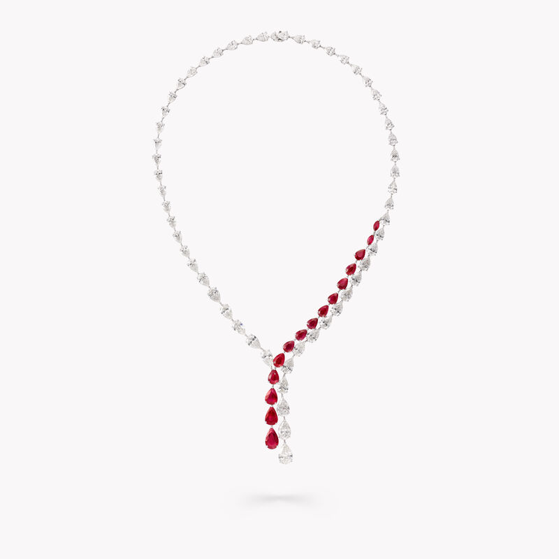 Pear Shape Ruby and Diamond Cross-over Necklace, , hi-res
