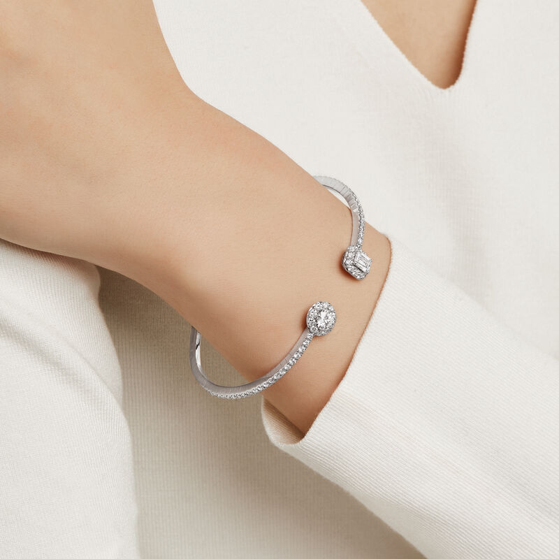 Icon Round and Emerald Cut Open Diamond Bangle, , hi-res