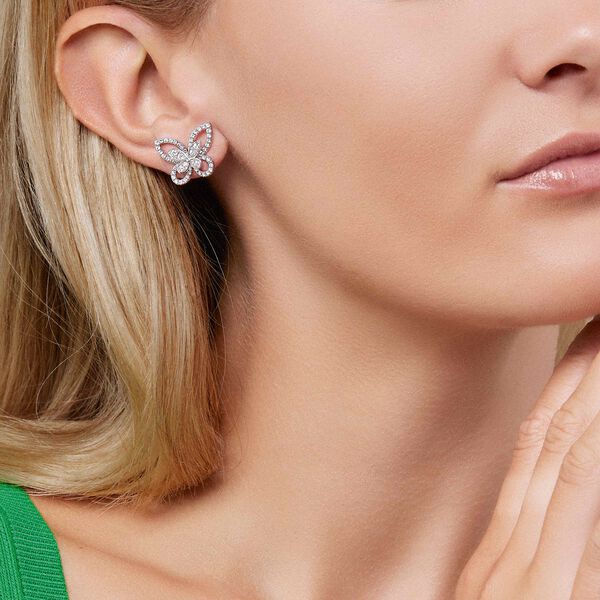 Butterfly Silhouette Diamond Stud Earrings, , hi-res