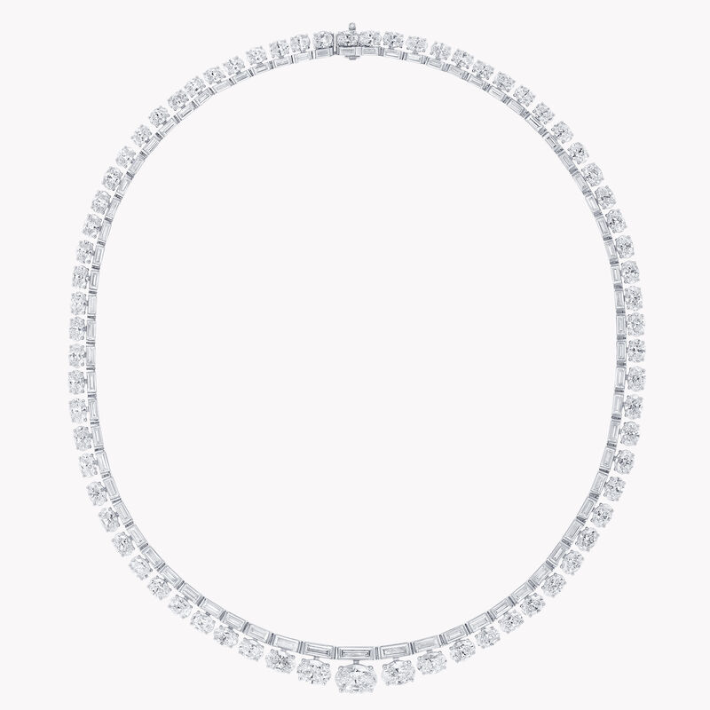 Oval and Baguette Diamond Line Necklace