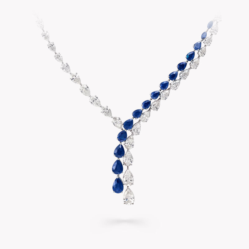 梨形蓝宝石及钻石项链, , hi-res