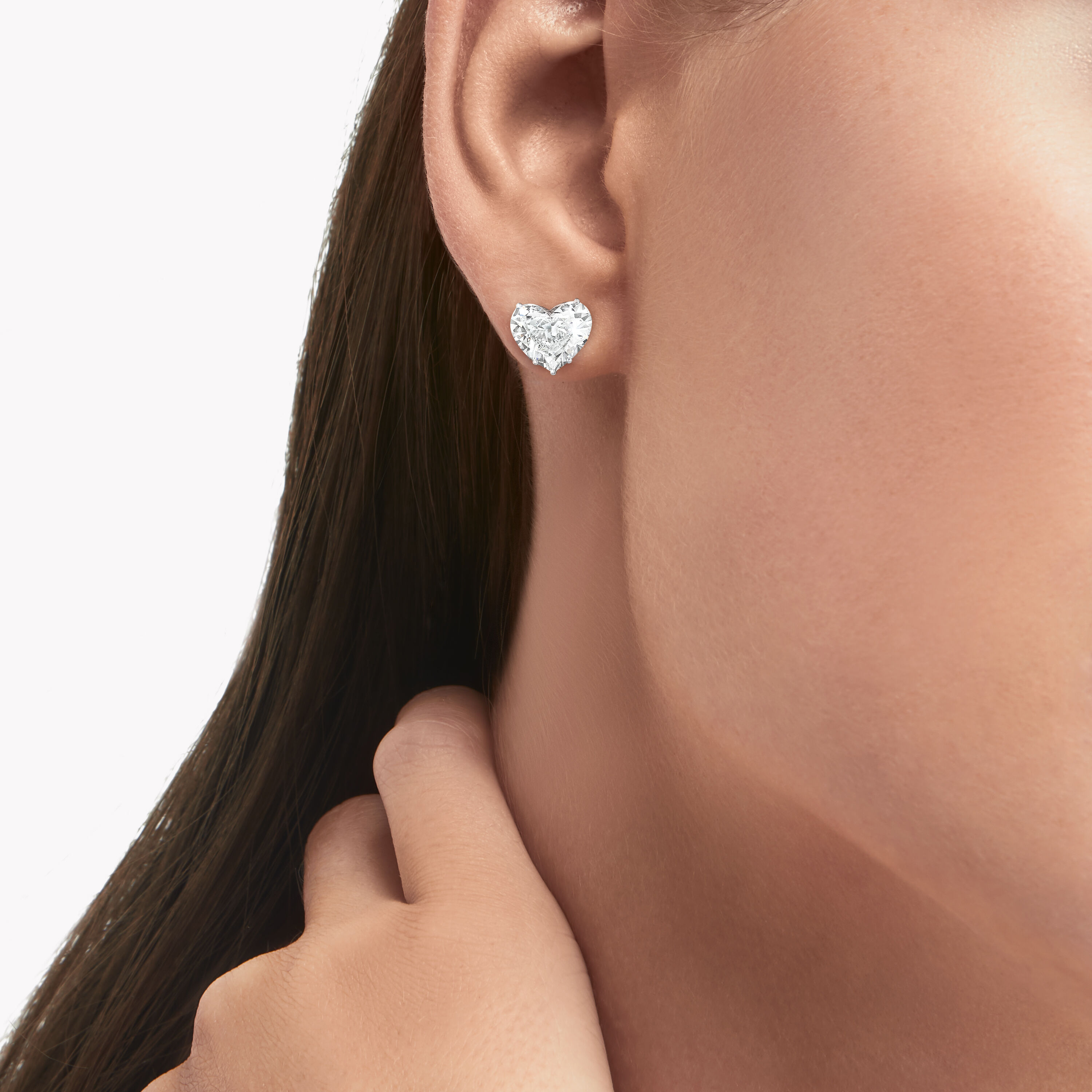 Heart Shape Diamond Stud Earrings Platinum White Gold Graff