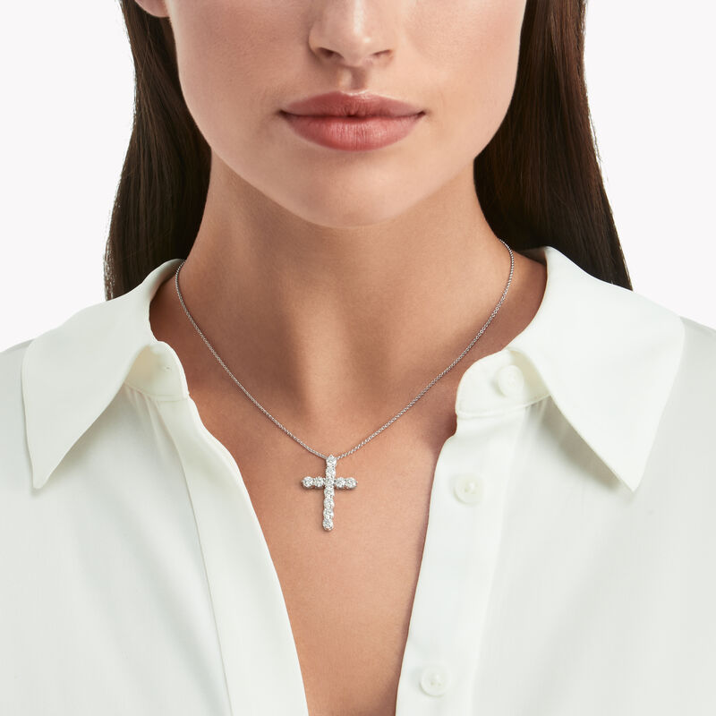 Round Diamond Cross Medium Pendant, , hi-res