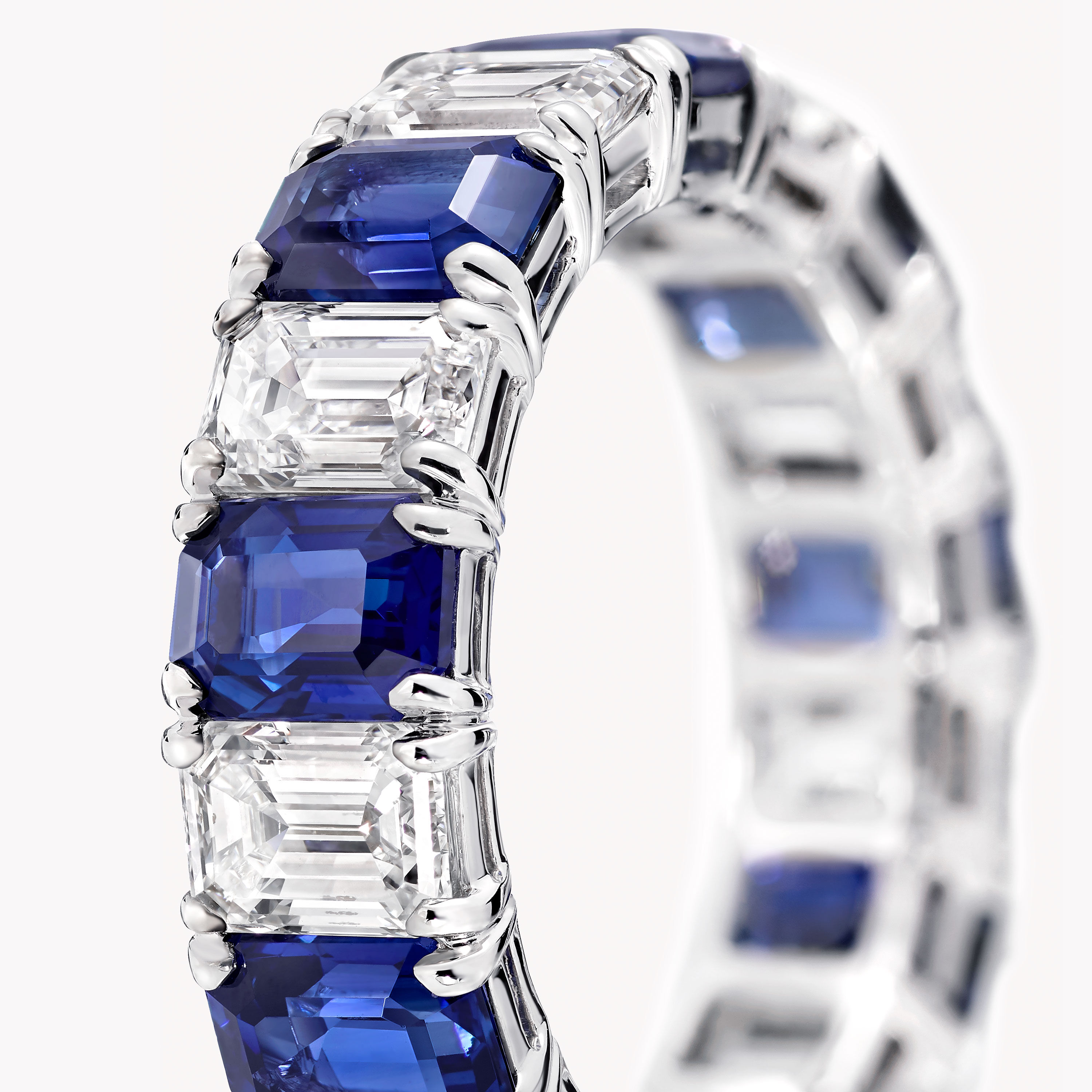 Emerald Cut Sapphire and Diamond Wedding Band White Gold Graff