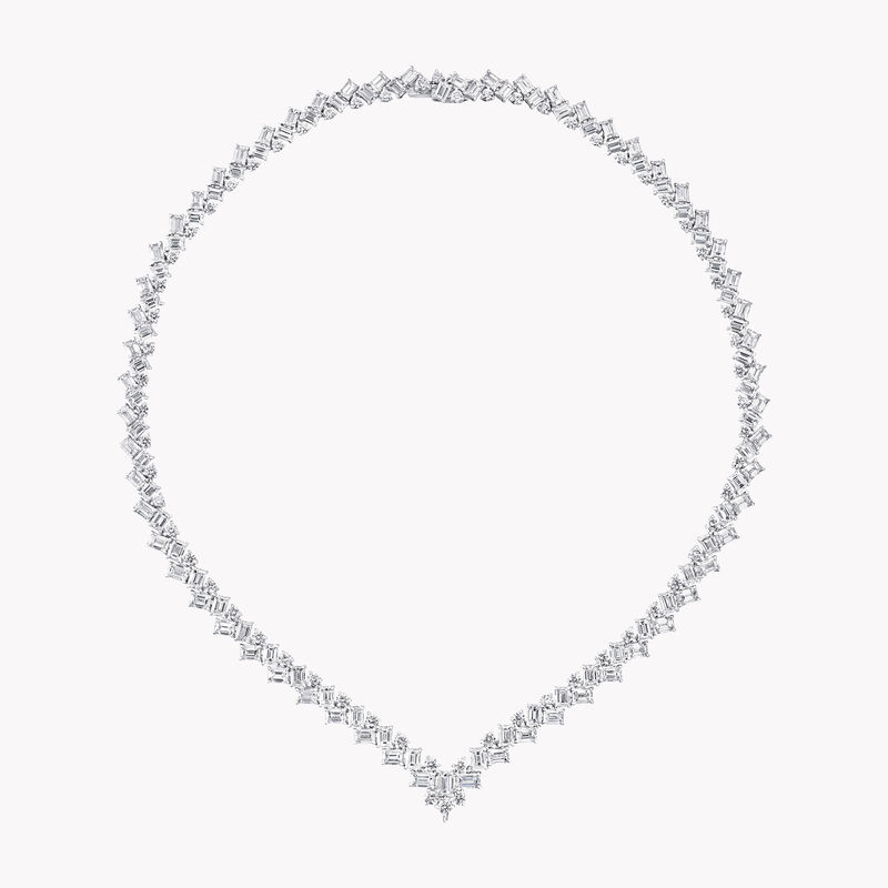 Emerald Cut and Round Diamond Necklace, , hi-res