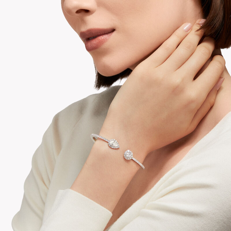 Icon Round and Pear Shape Open Diamond Bangle, , hi-res