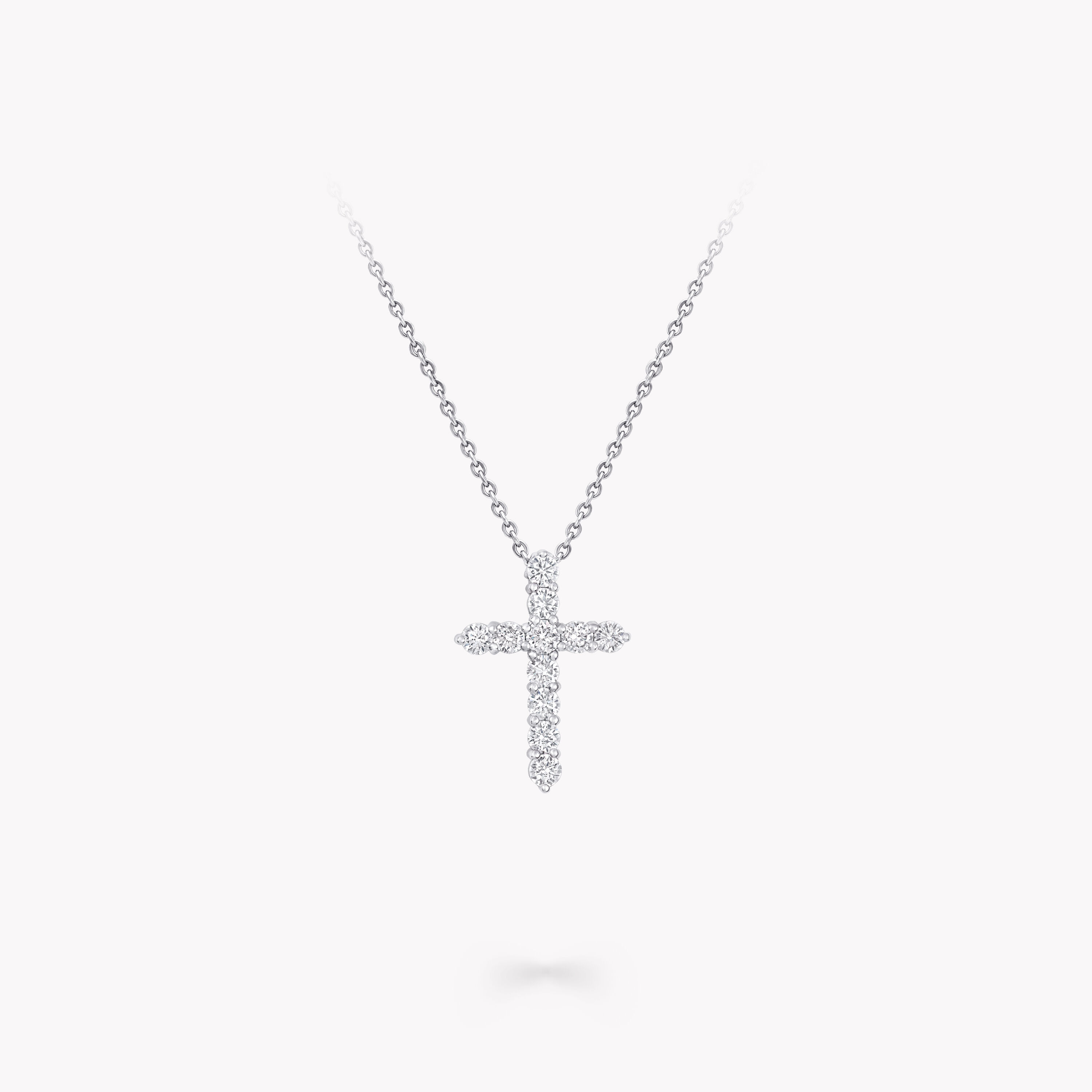 Round Diamond Cross Small Pendant White Gold Graff