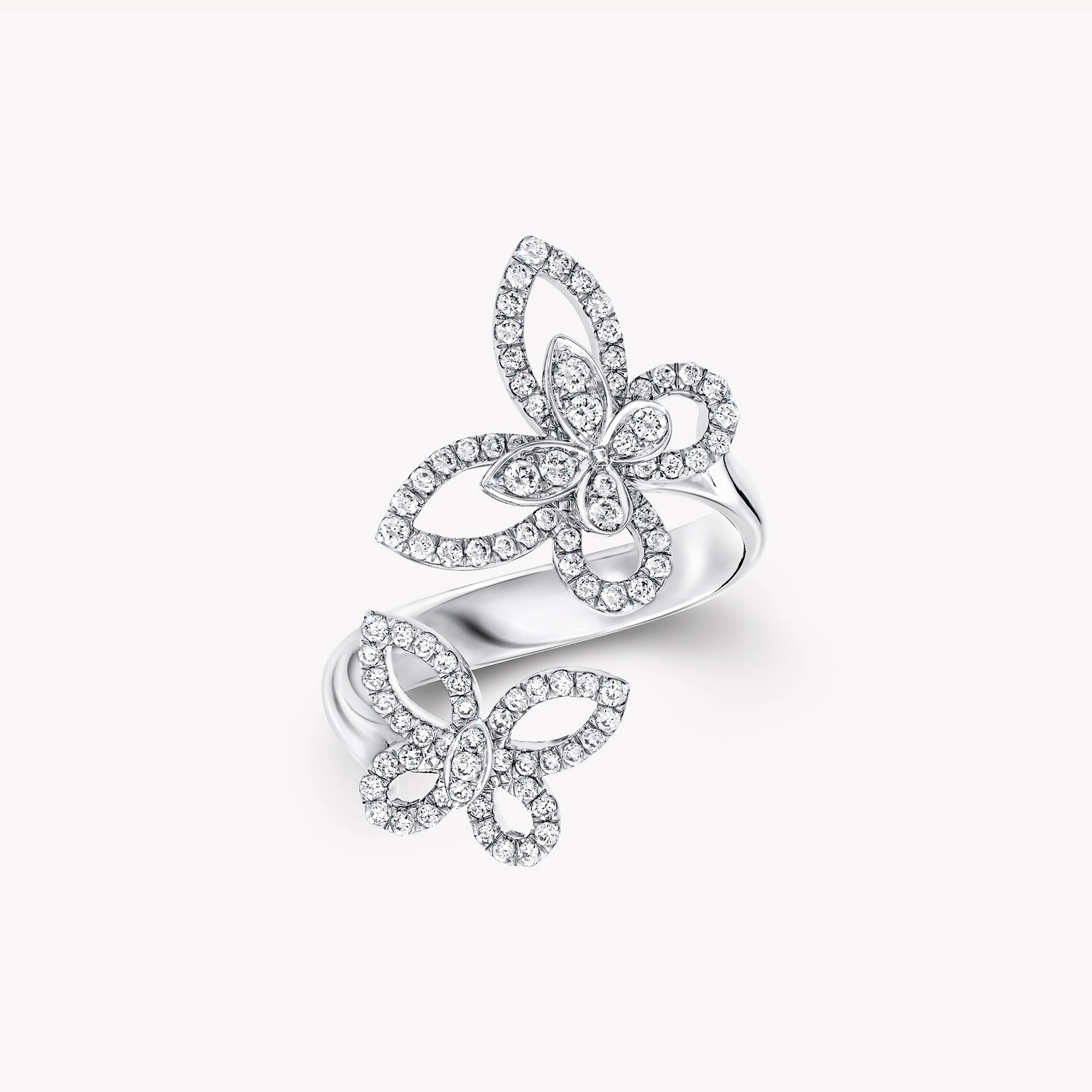 Double Butterfly Silhouette Diamond Ring, White Gold - Graff