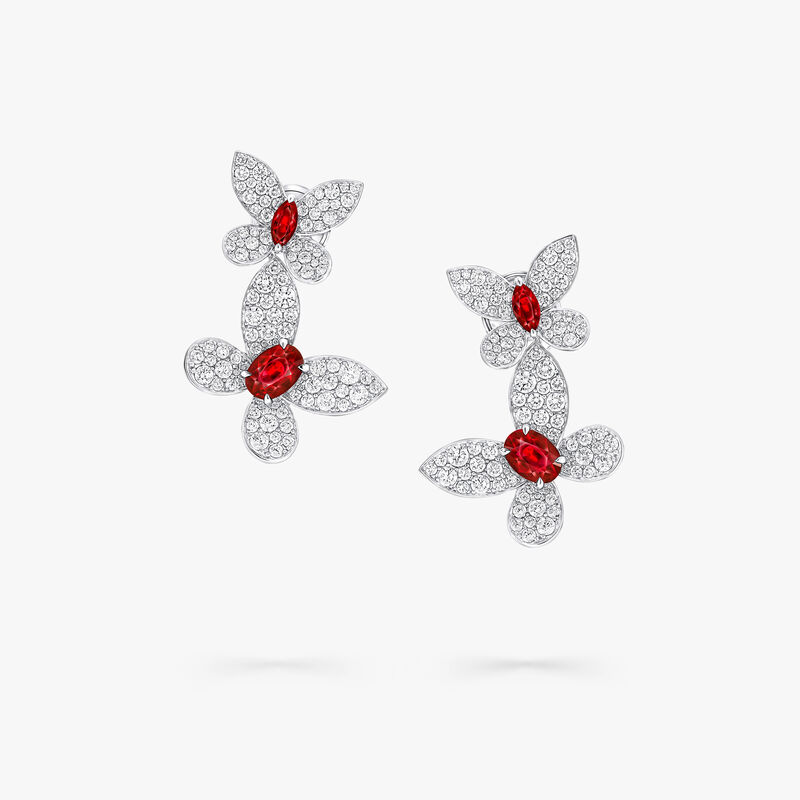 缱绻蝴蝶红宝石钻石长耳环
