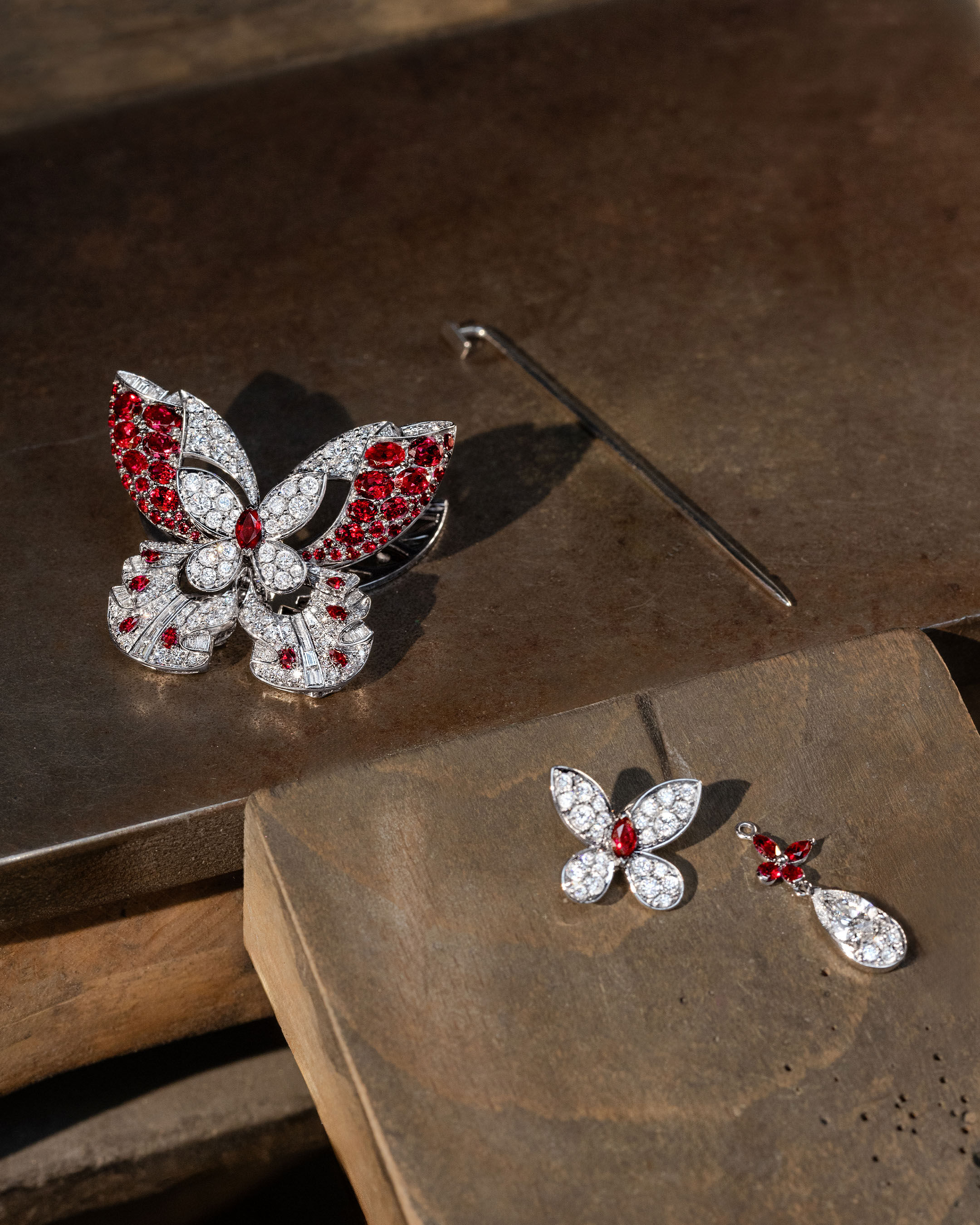 Image shows Graff Butterfly brooch being created in Graff workshop