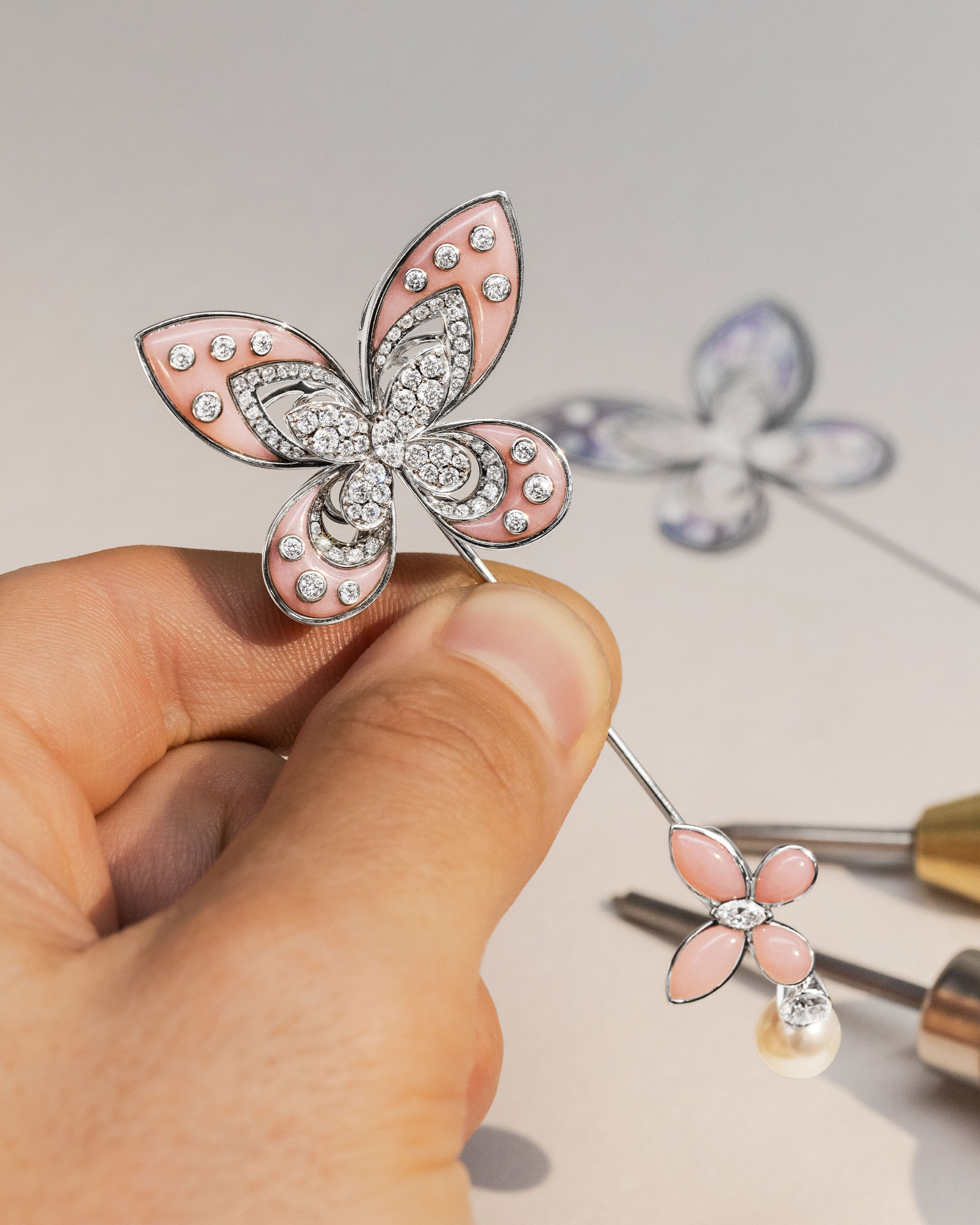 Image shows creation of Graff Butterfly Luna Brooch