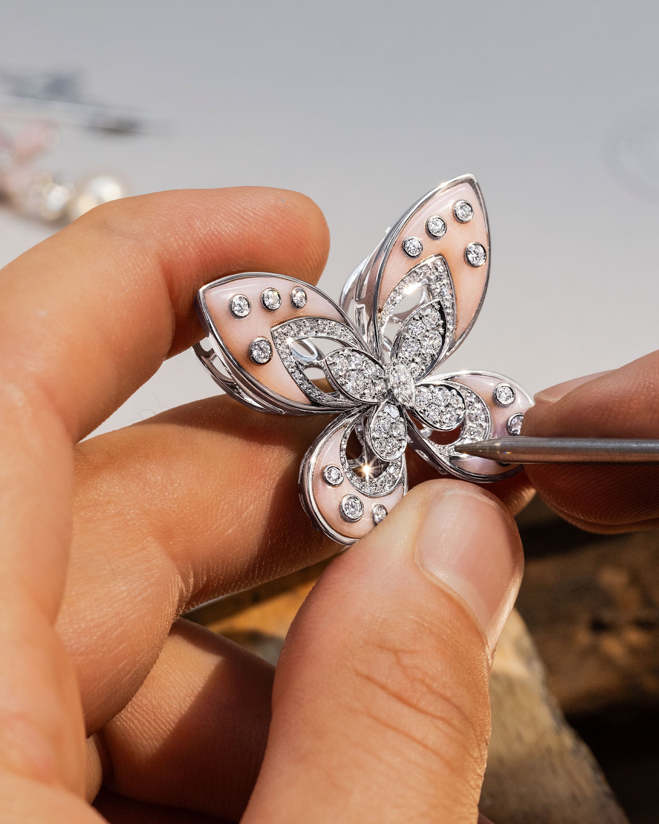 Image shows creation of Graff Butterfly Luna Brooch