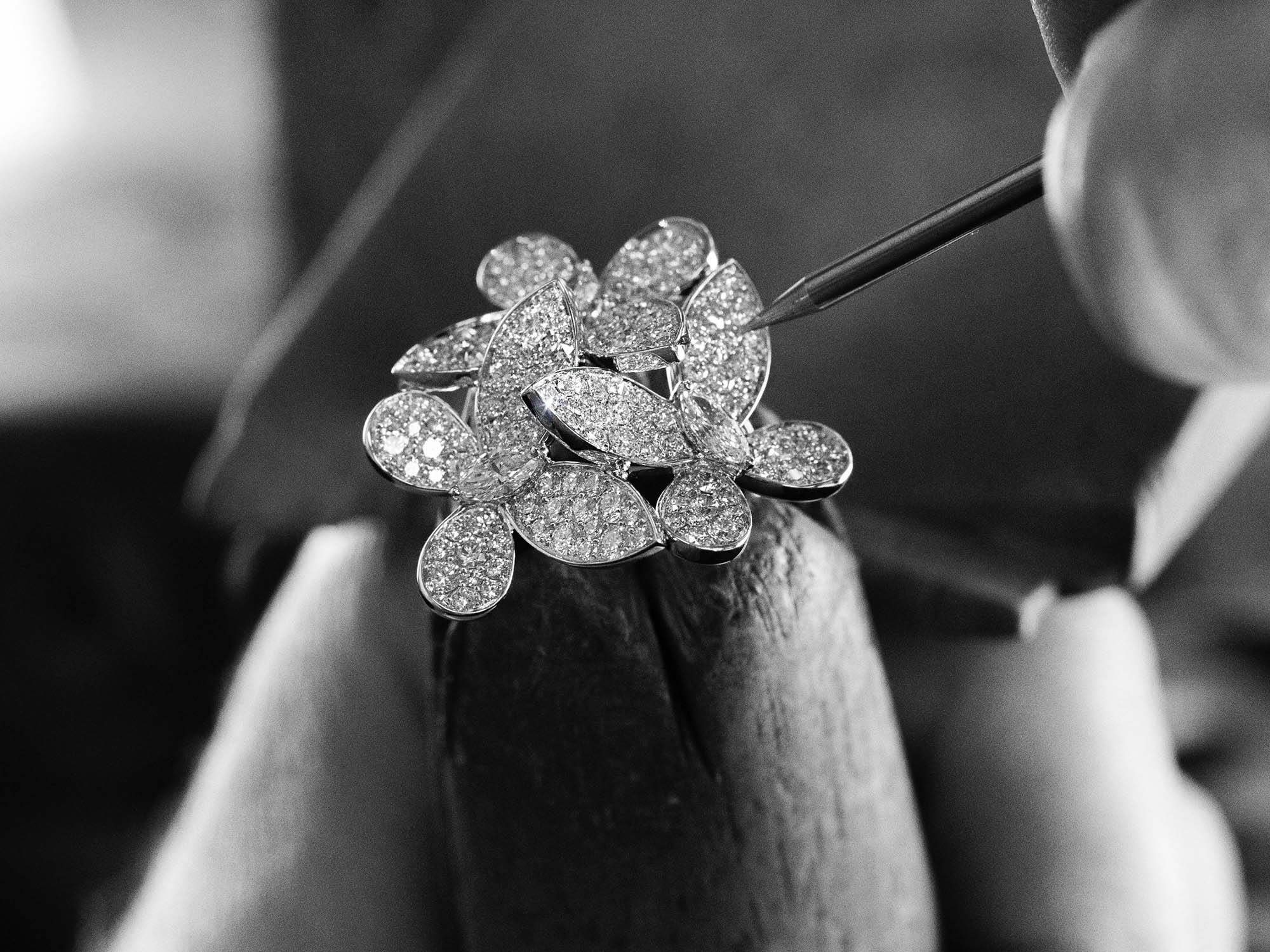 Graff Triple Pavé Butterfly Diamond Ring in the making.