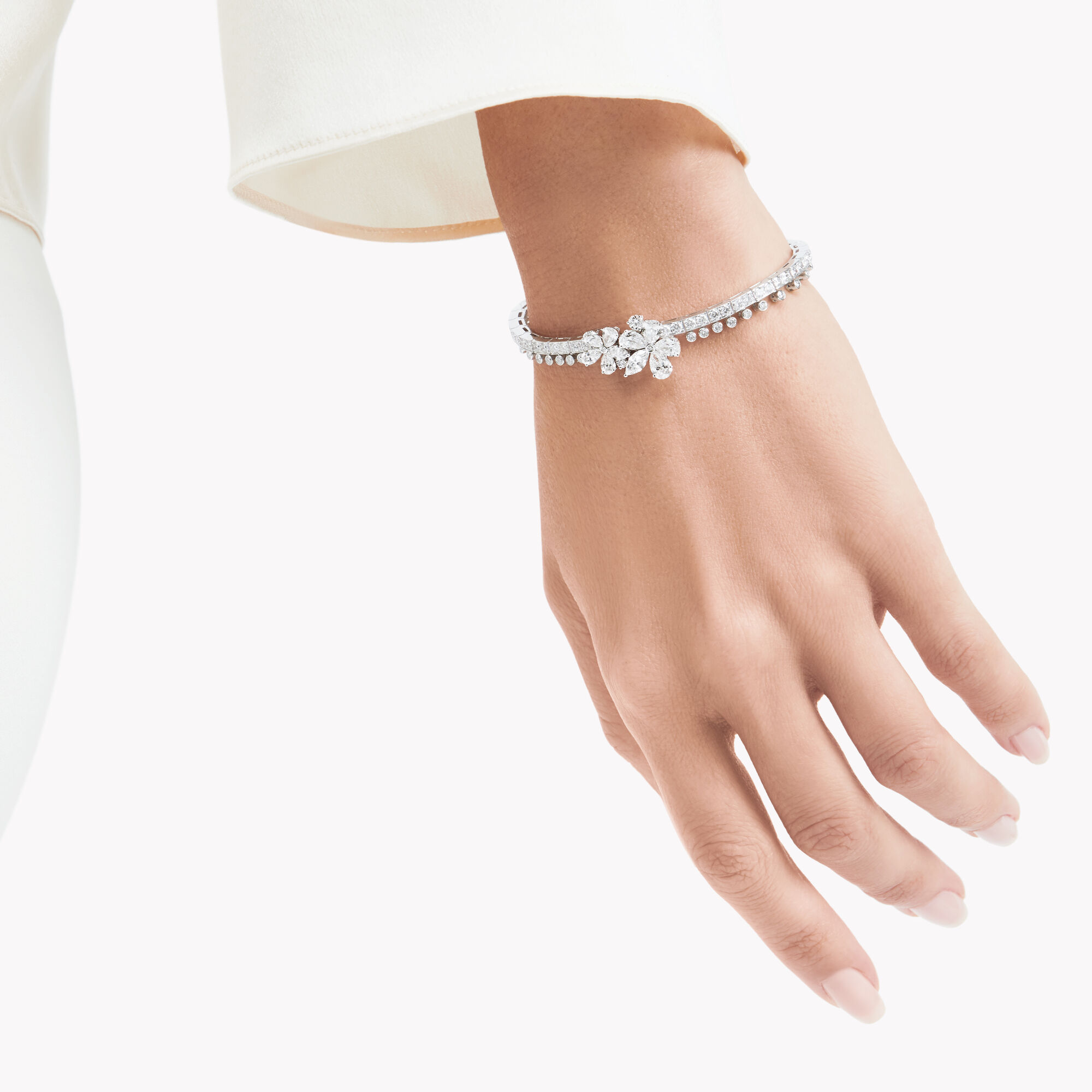 Model wears Carissa Diamond Bracelet from the Graff jewellery collection