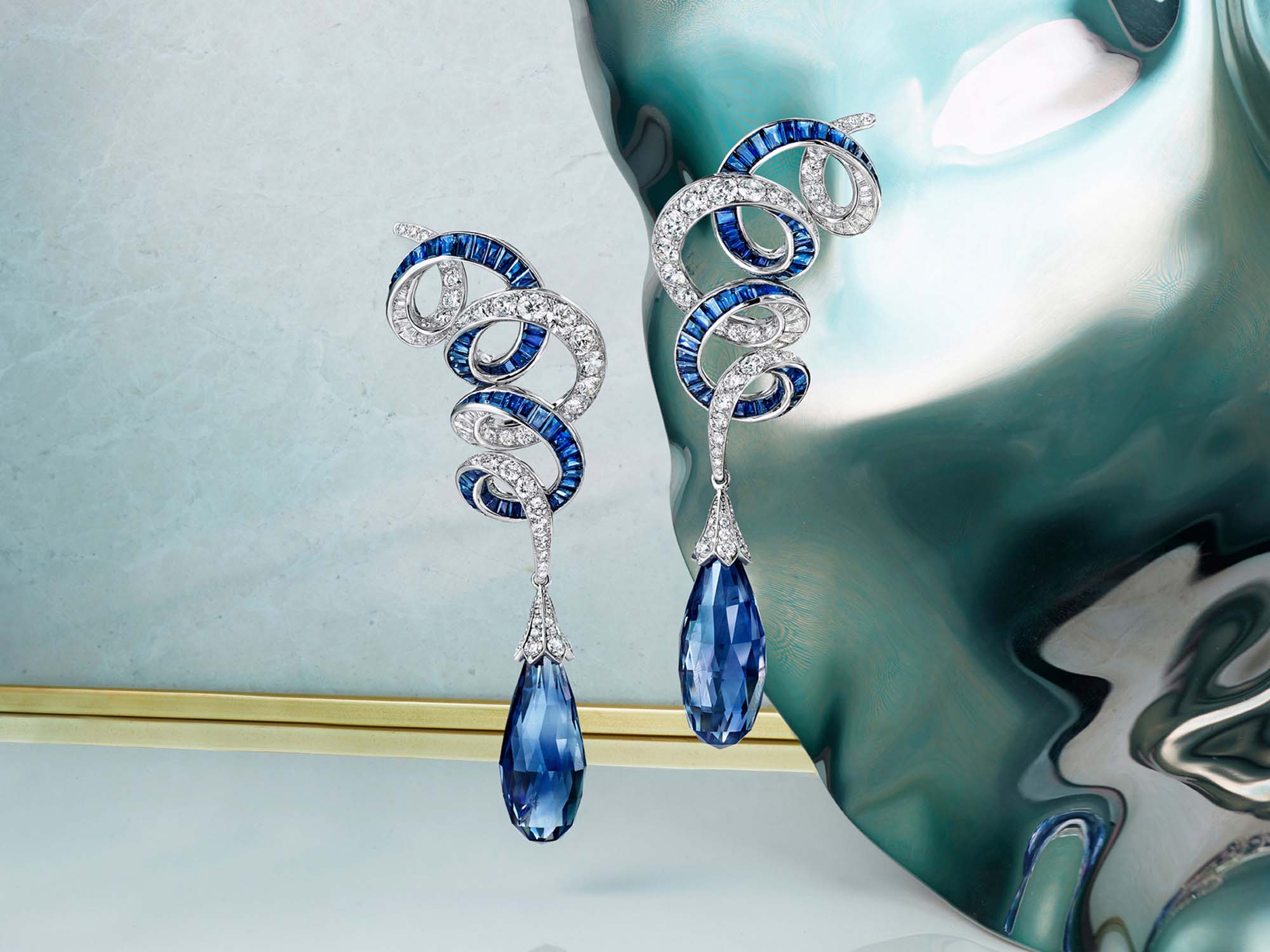 Graff Inspired by Twombly Diamond and sapphire drop earrings.