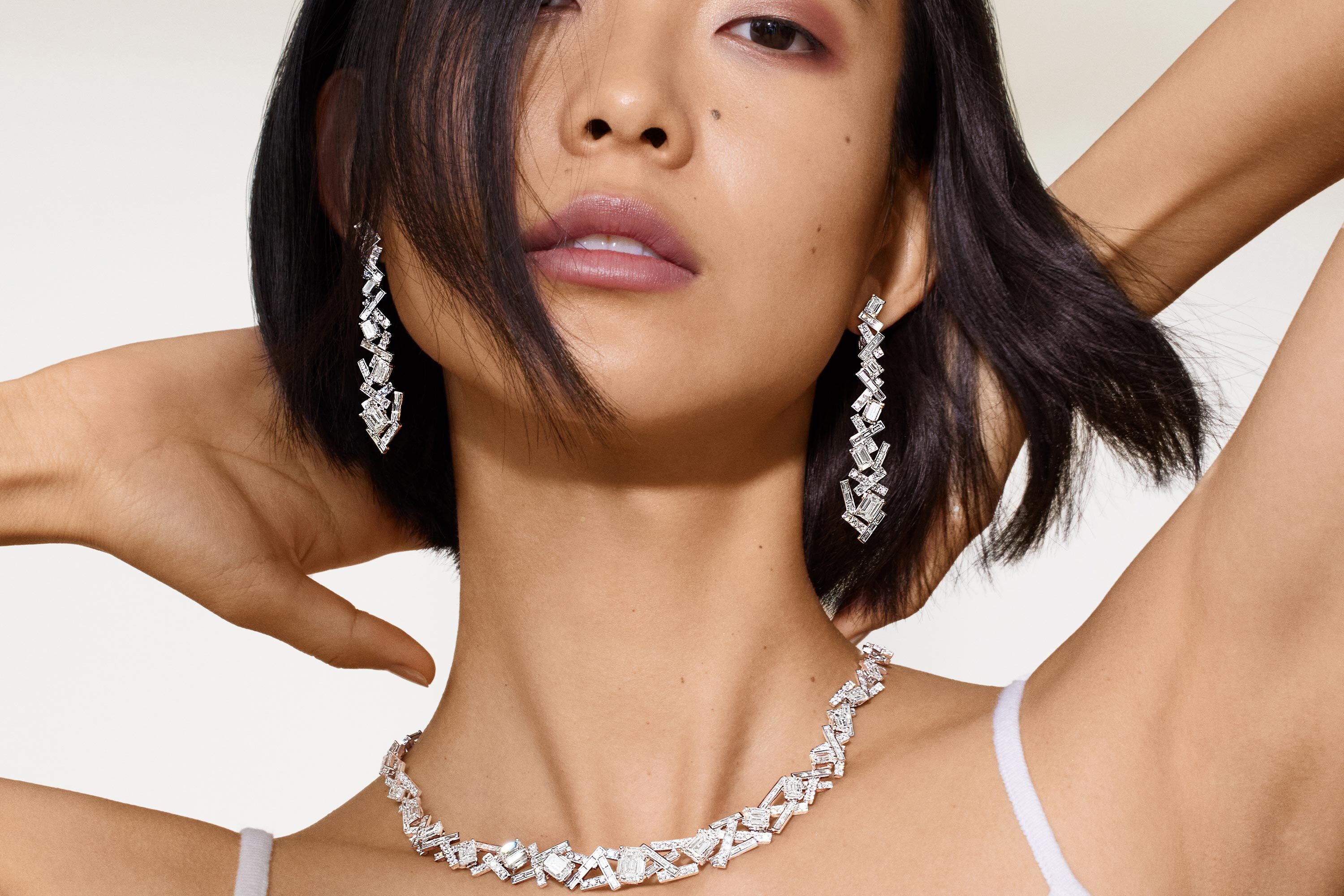 Model wears Threads Diamond high jewellery from the Graff jewellery collection