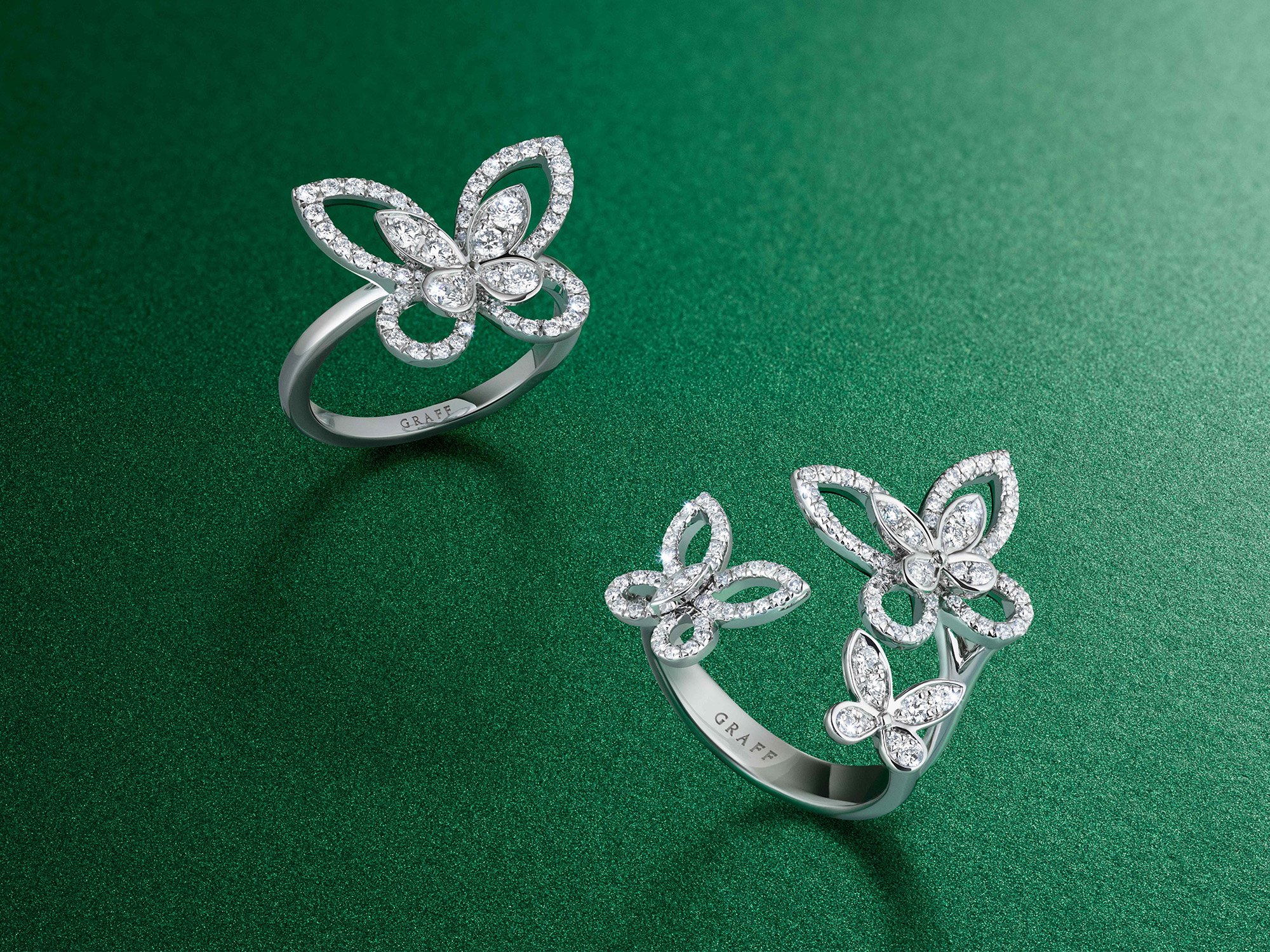 Double Butterfly Silhouette Diamond Ring and Triple Butterfly Silhouette Diamond Ring from the Graff jewellery collection.
