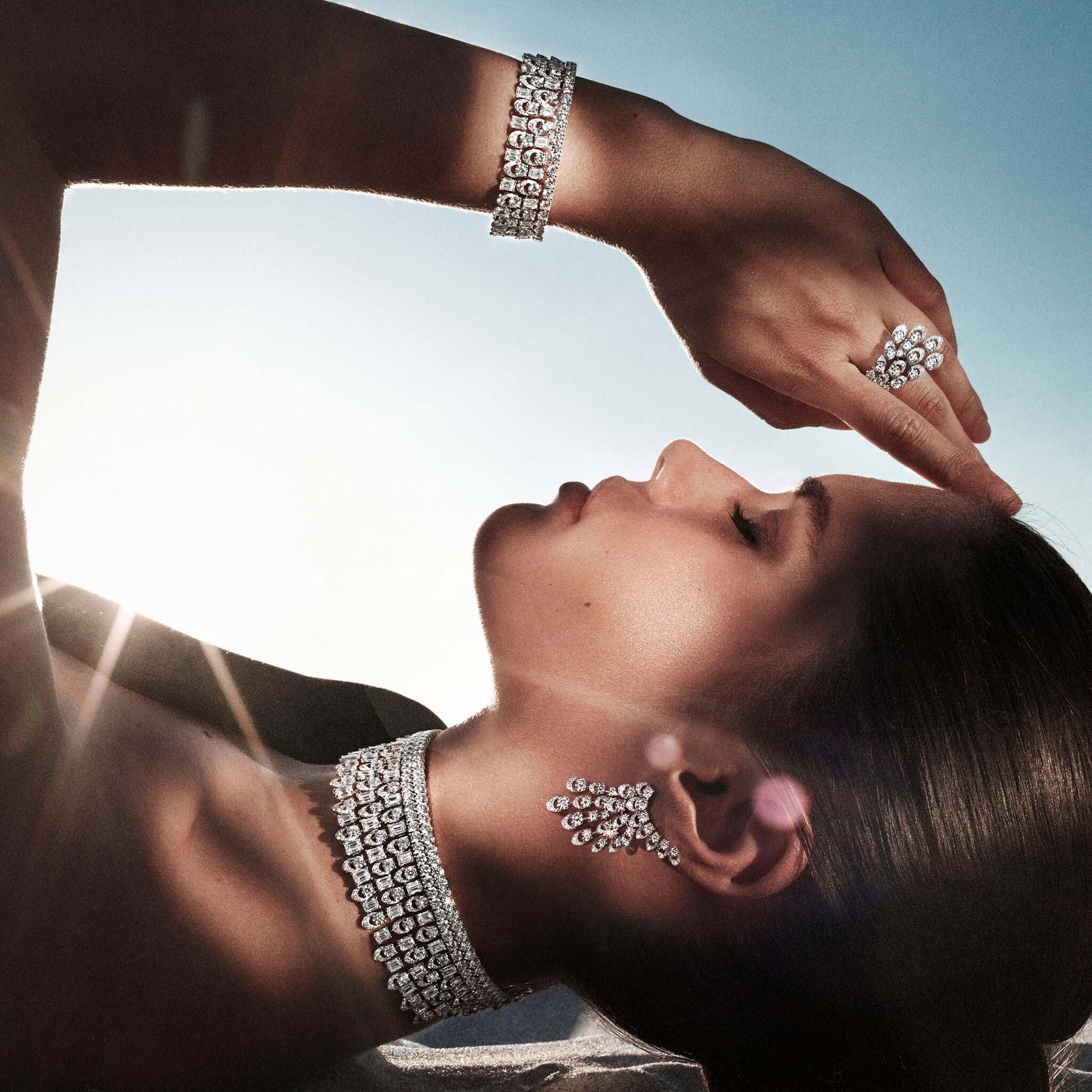 Sara Sampaio wears Graff Gateway diamond jewels from the Tribal collection