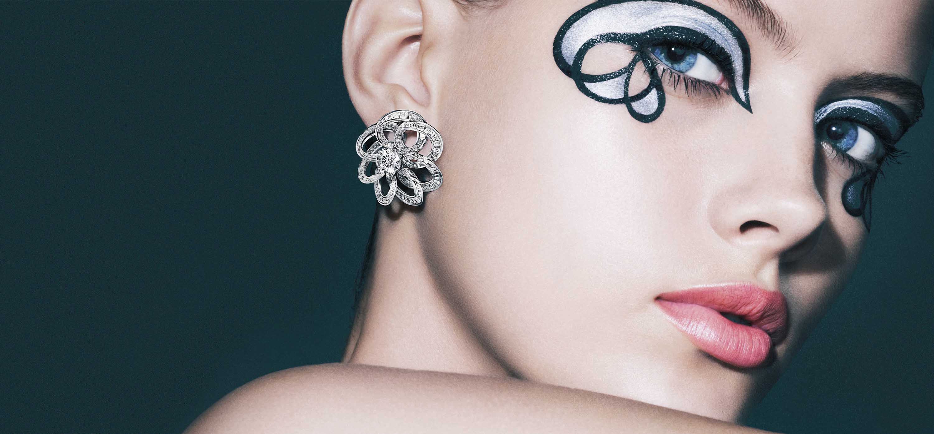 Model wearing Inspired by Twombly earrings from the Graff jewellery collection